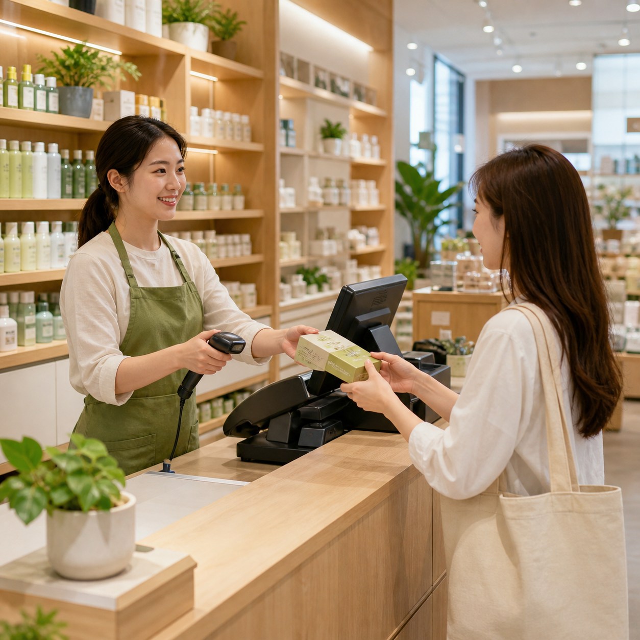 明亮的连锁专卖店收银服务场景