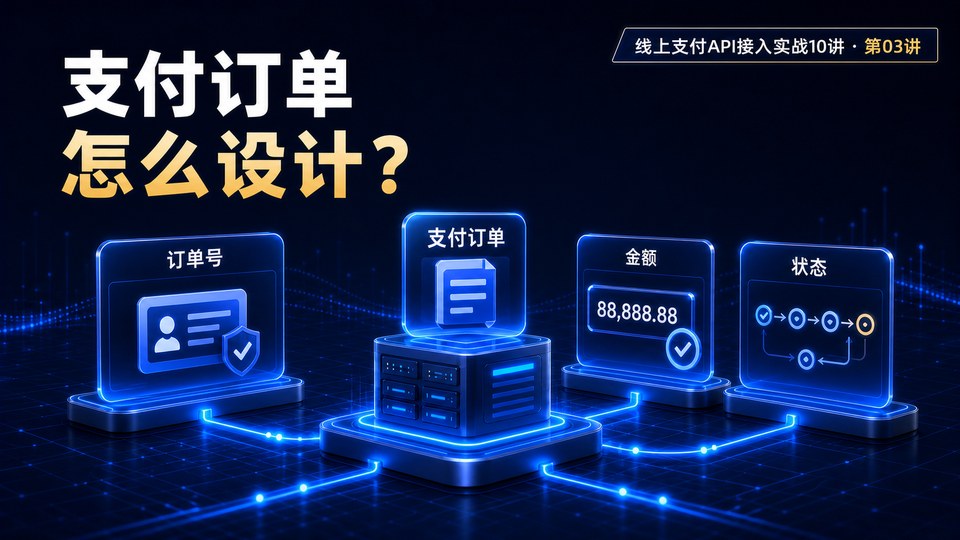 支付下单接口怎么设计？订单号、金额和状态是三个关键。线上支付第三讲